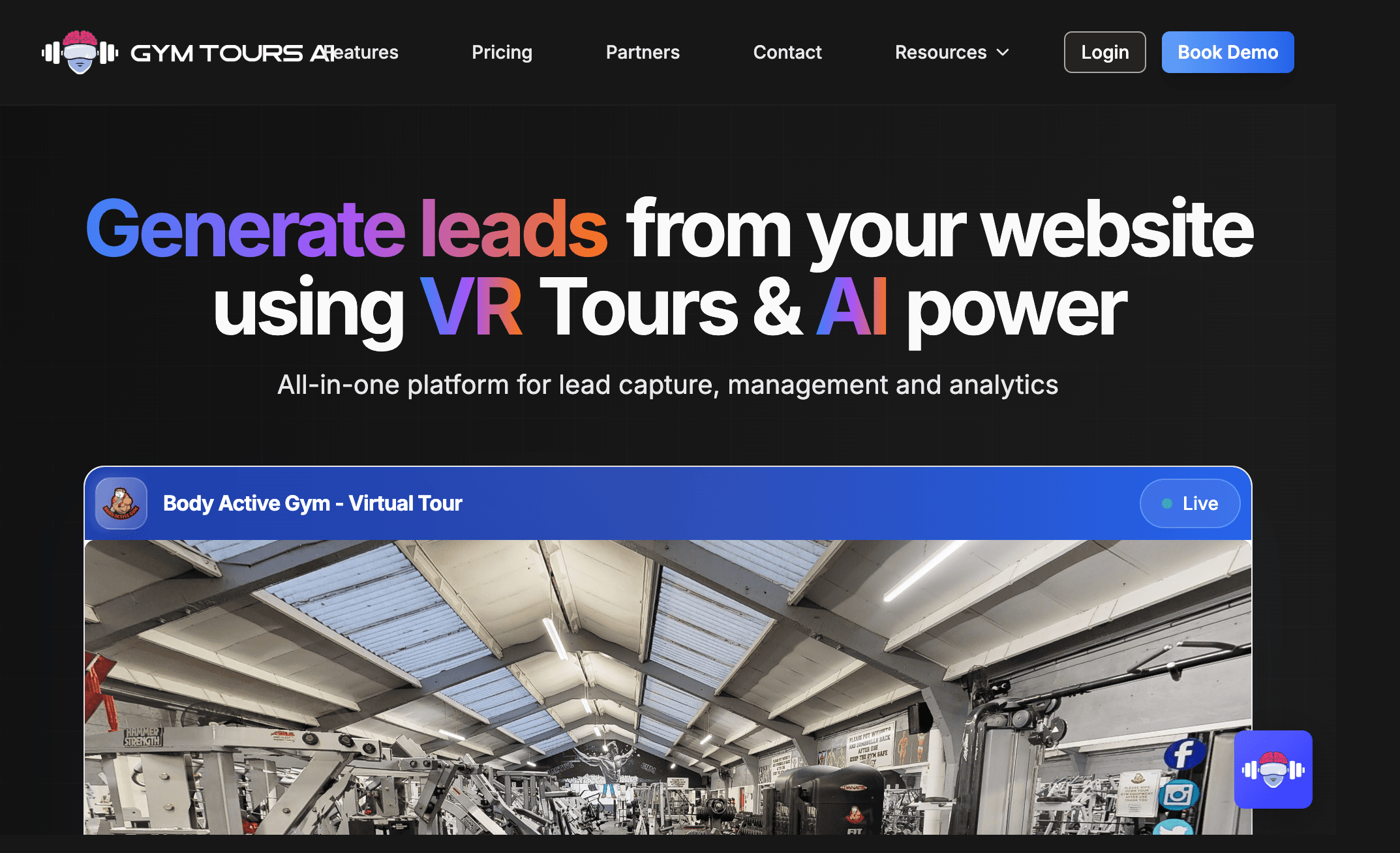 Gym Tours AI homepage with virtual tour